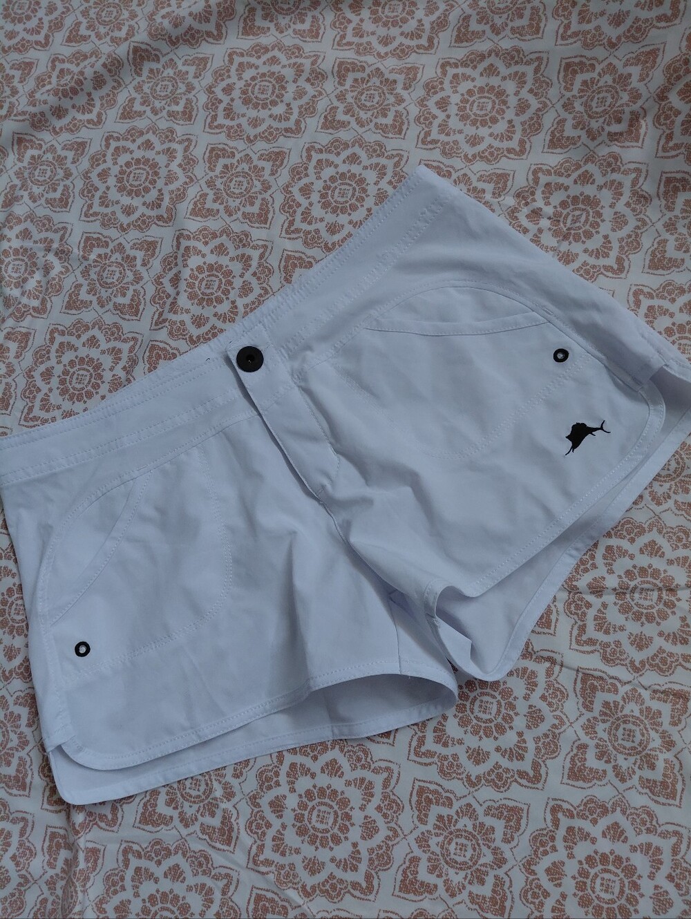 Pelagic White Athletic Shorts with Black Logo NWOT
